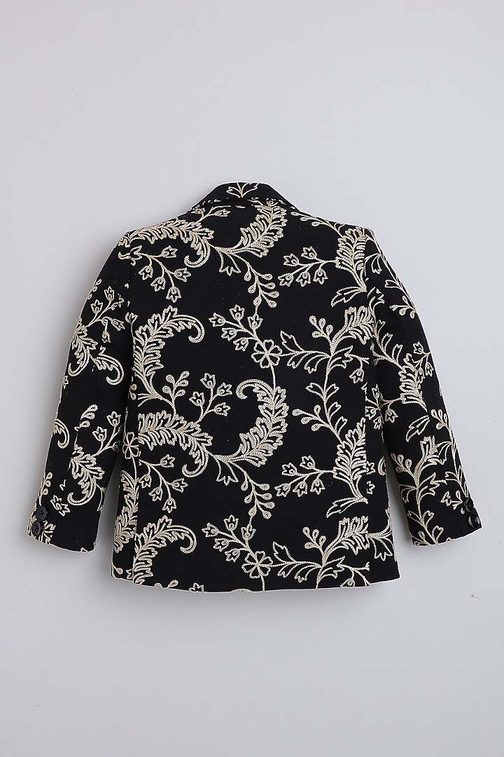 Black Cotton Embroidered Blazer For Boys by Ministitch at Pernia's Pop Up Shop