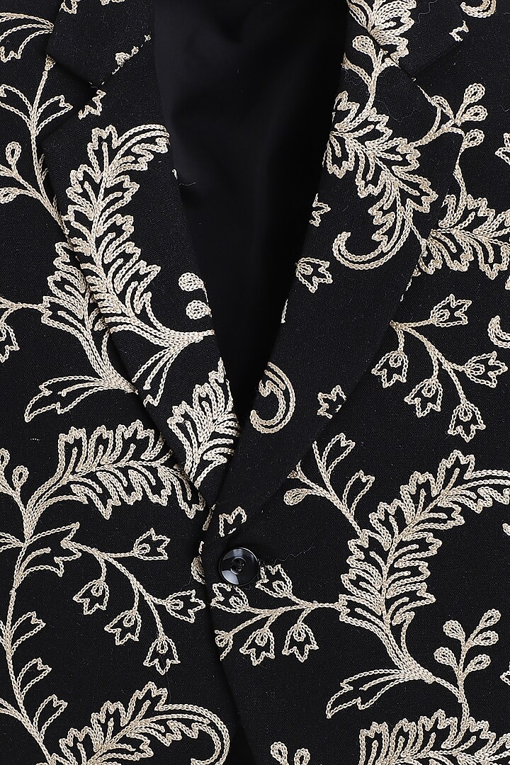Black Cotton Embroidered Blazer For Boys by Ministitch at Pernia's Pop Up Shop
