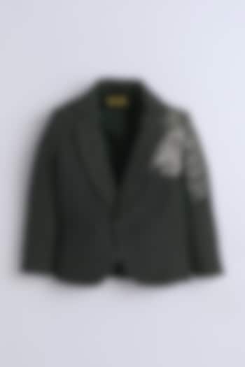 Olive Green Cotton Foil Printed Blazer For Boys by Ministitch at Pernia's Pop Up Shop