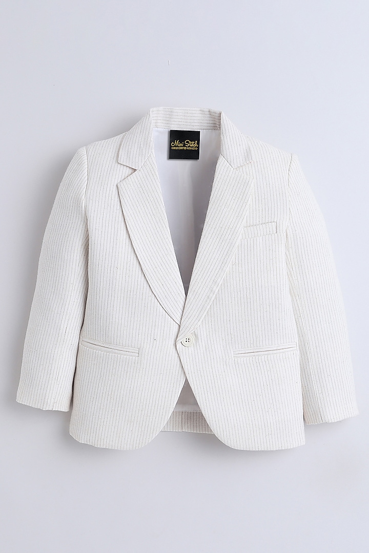 Off-White Linen Cotton Blazer For Boys by Ministitch at Pernia's Pop Up Shop