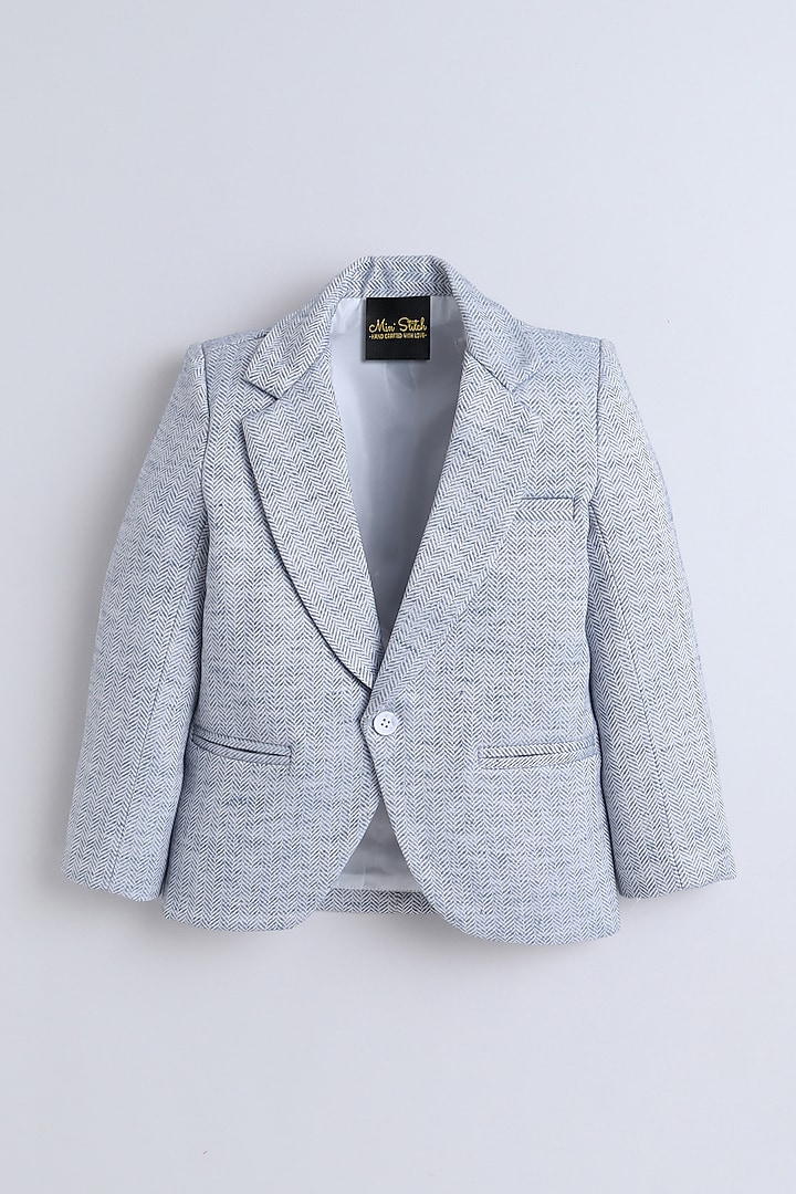 Blue Linen Cotton Blazer For Boys by Ministitch at Pernia's Pop Up Shop