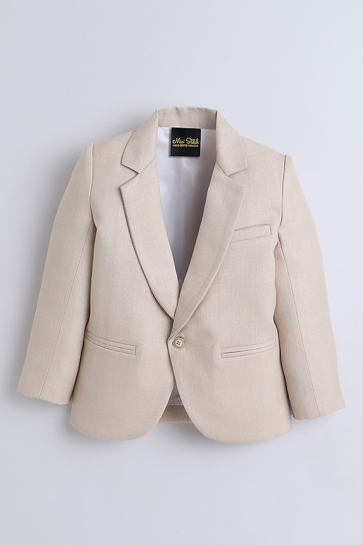 Beige Cotton Textured Blazer For Boys by Ministitch at Pernia's Pop Up Shop