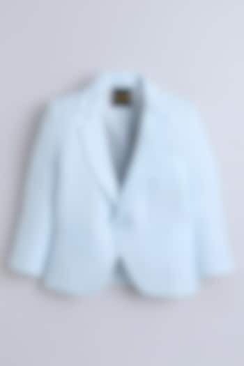 Sky Blue Cotton Textured Blazer For Boys by Ministitch at Pernia's Pop Up Shop