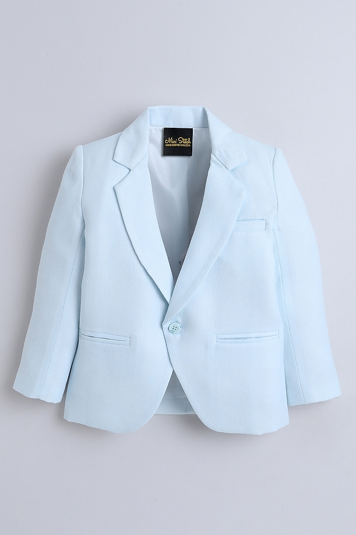 Sky Blue Cotton Textured Blazer For Boys by Ministitch at Pernia's Pop Up Shop