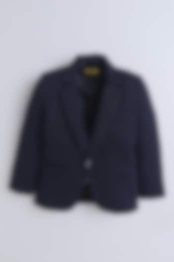 Navy Blue Cotton Blend Blazer For Boys by Ministitch at Pernia's Pop Up Shop