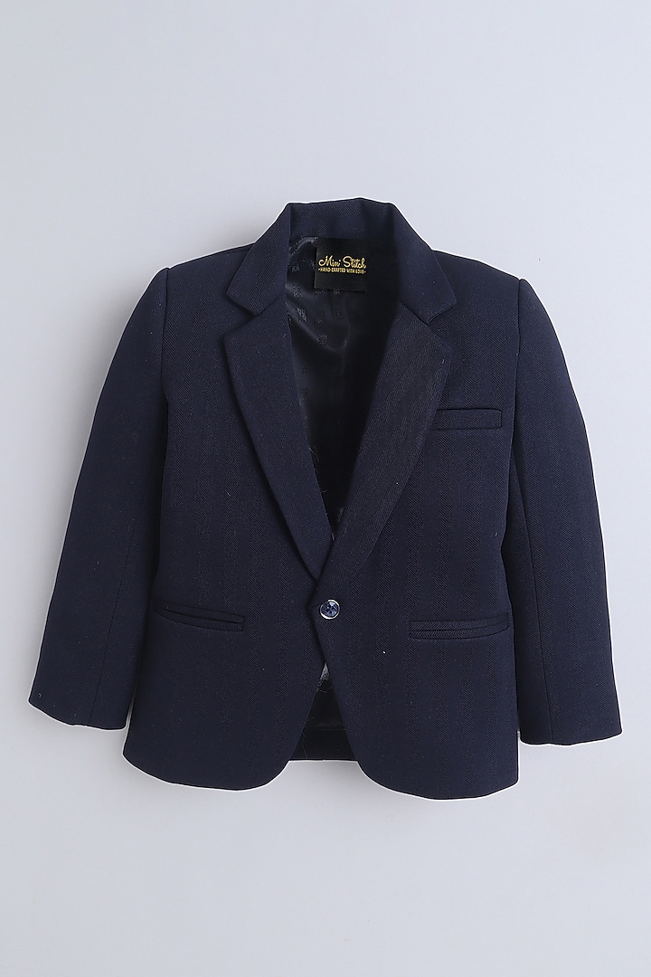 Navy Blue Cotton Blend Blazer For Boys by Ministitch at Pernia's Pop Up Shop