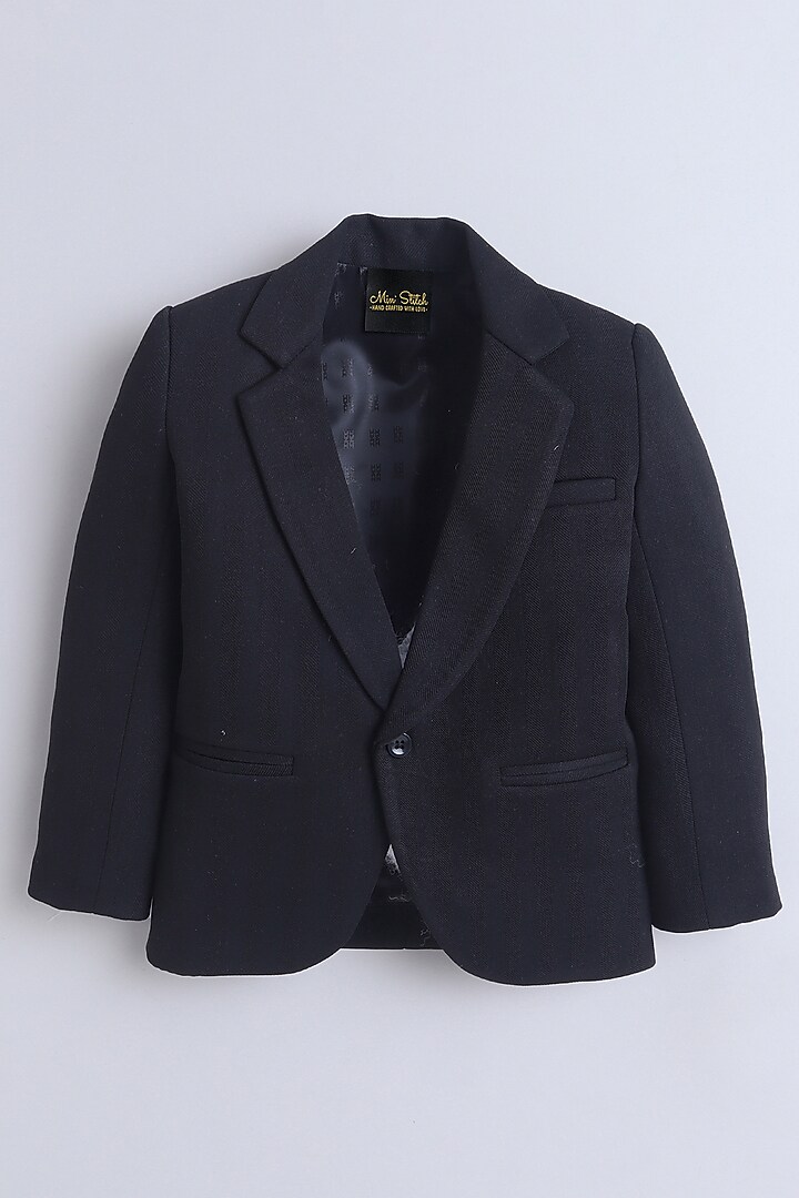 Black Cotton Blend Blazer For Boys by Ministitch at Pernia's Pop Up Shop
