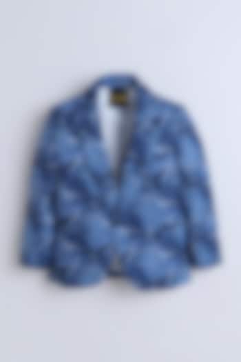 Blue Cotton Printed Blazer For Boys by Ministitch at Pernia's Pop Up Shop