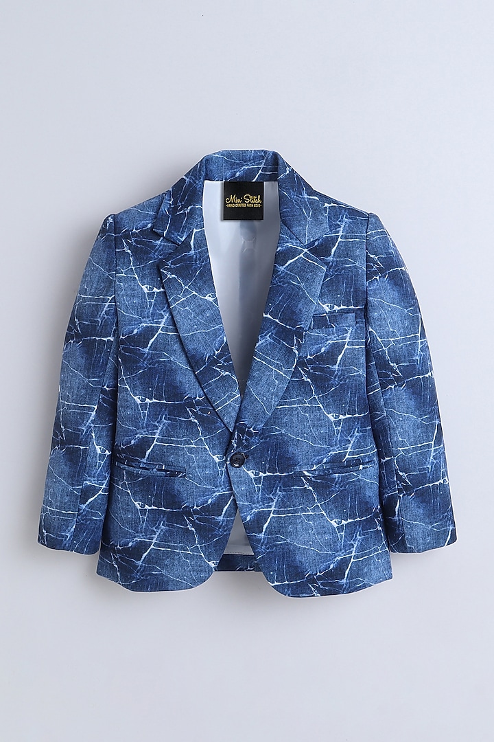 Blue Cotton Printed Blazer For Boys by Ministitch at Pernia's Pop Up Shop