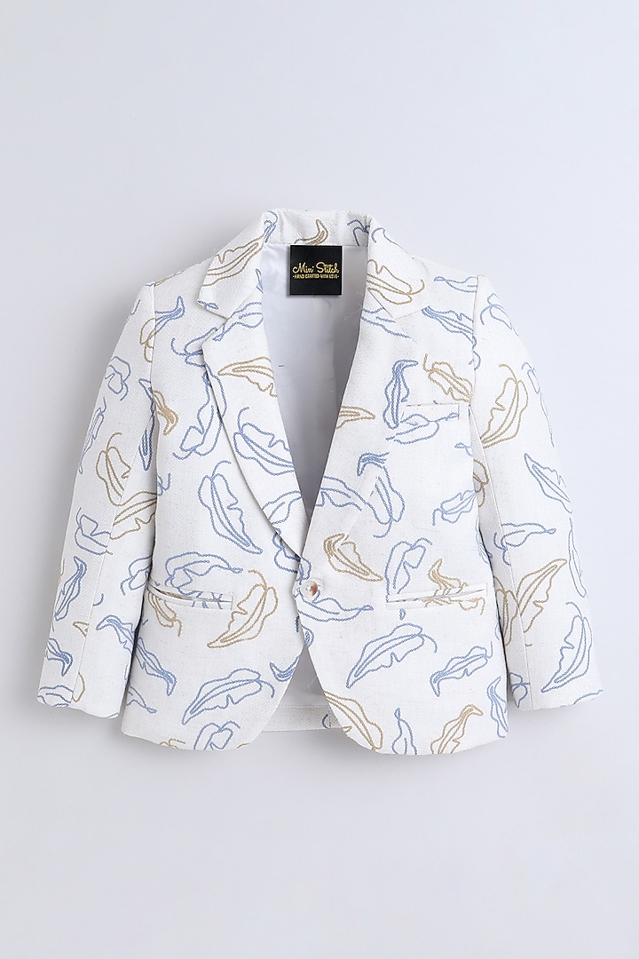 Off-White Cotton Printed Blazer For Boys by Ministitch at Pernia's Pop Up Shop