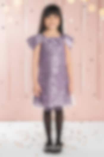 Lilac Mesh Sequin Embroidered Midi Dress For Girls by Ministitch at Pernia's Pop Up Shop