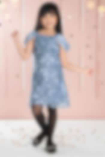 Blue Mesh Sequin Embroidered Midi Dress For Girls by Ministitch at Pernia's Pop Up Shop