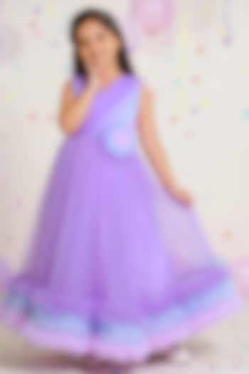 Lilac Mesh & Net Layered Frilled Gown For Girls by Ministitch at Pernia's Pop Up Shop