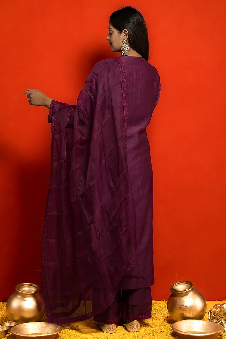 Purple Pure Silk Chanderi Kurta Set by MITHI SUPARI at Pernia's Pop Up Shop