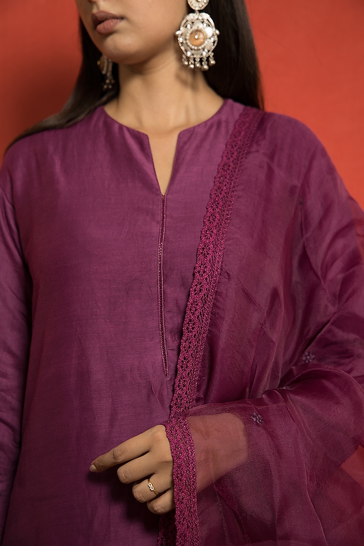 Purple Pure Silk Chanderi Kurta Set by MITHI SUPARI at Pernia's Pop Up Shop