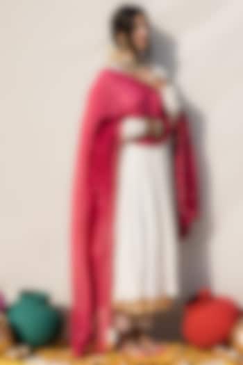 Ivory Mul Chanderi Embroidered Angrakha Kurta by MITHI SUPARI at Pernia's Pop Up Shop