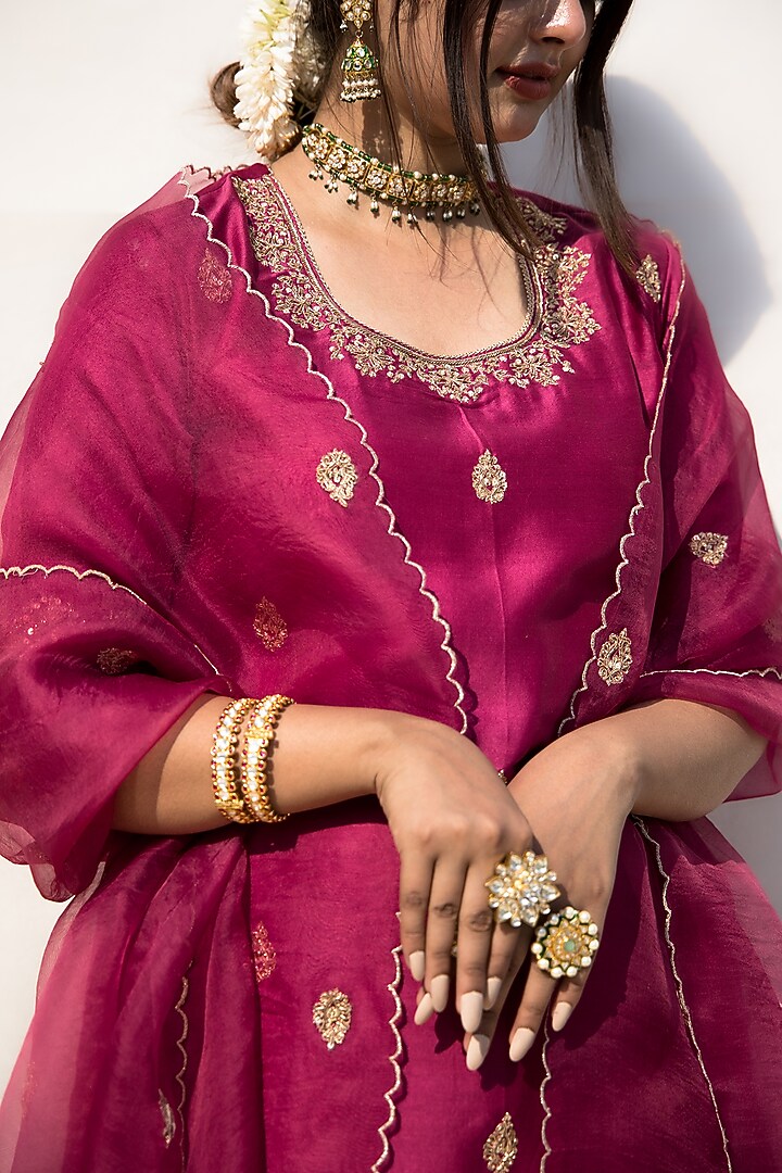 Wine Silk Chanderi Crushed Party Wear Sharara Set by MITHI SUPARI at Pernia's Pop Up Shop