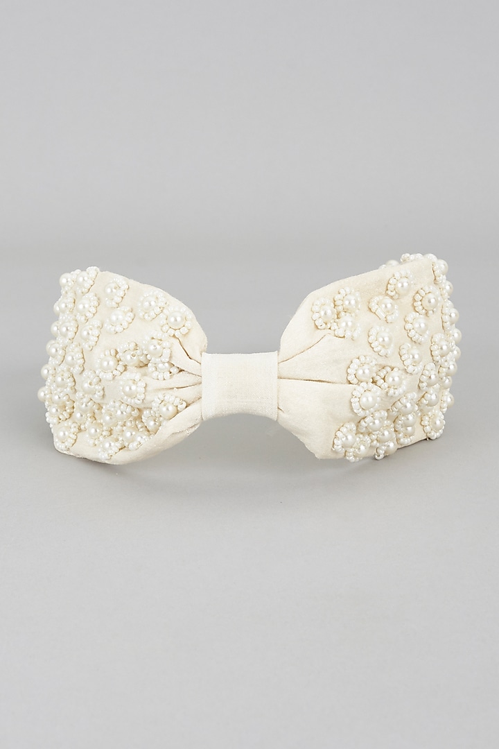 White Floral Embellished Headband by MISSY