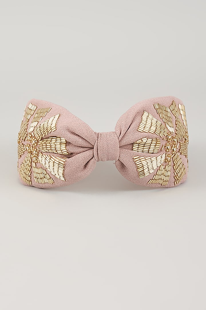 Muted Gold French Crepe Zardosi Embellished Handcrafted Hairband by MISSY at Pernia's Pop Up Shop