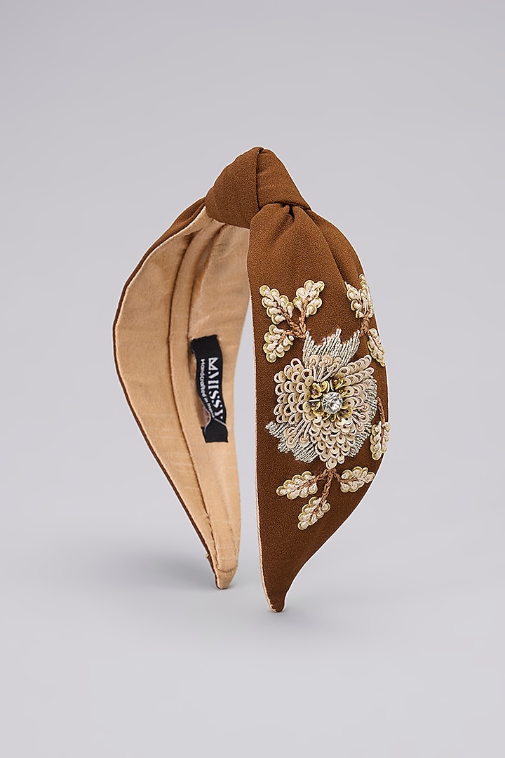 Brown French Crepe Zardosi Embellished Handcrafted Hairband by MISSY at Pernia's Pop Up Shop