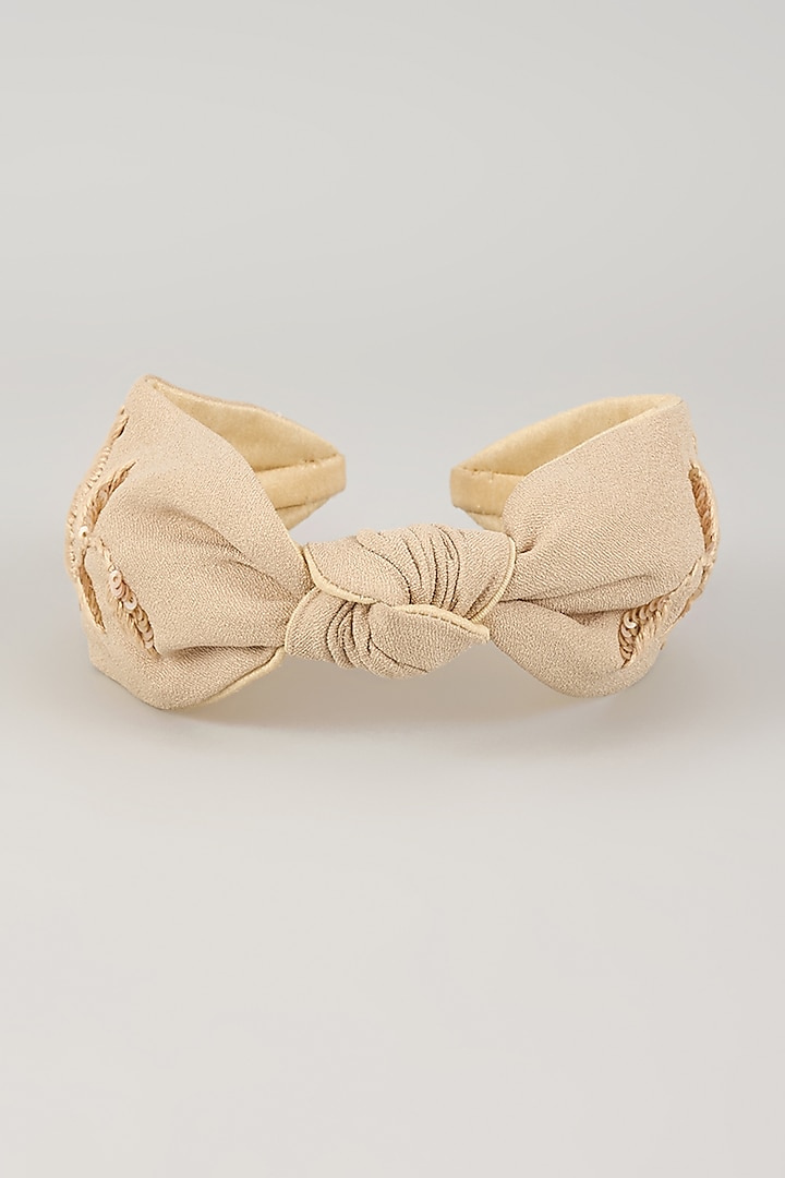 Nude French Crepe Zardosi Embellished Handcrafted Hairband by MISSY at Pernia's Pop Up Shop