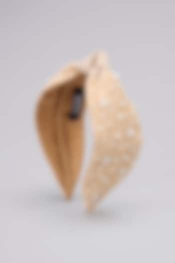 Beige French Crepe Pearl Embellished Handcrafted Hairband by MISSY at Pernia's Pop Up Shop