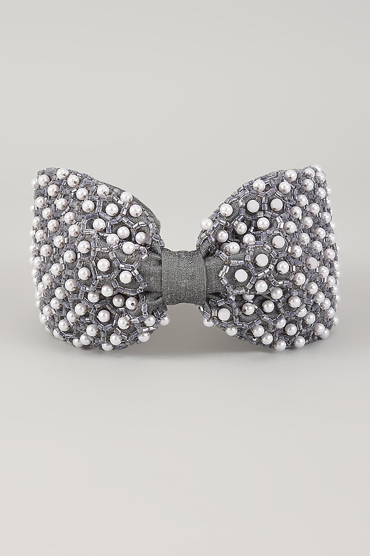 Grey French Crepe Pearl Embellished Handcrafted Hairband by MISSY at Pernia's Pop Up Shop