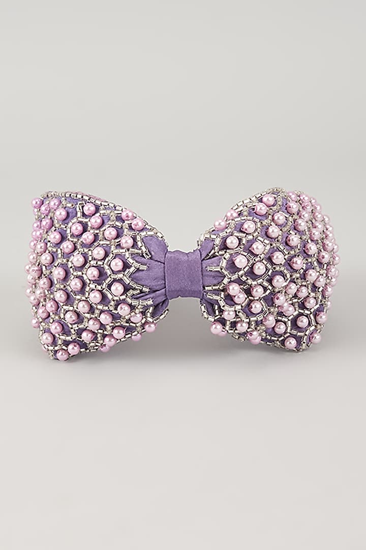 Lavender French Crepe Pearl & Cutdana Embellished Hairband by MISSY at Pernia's Pop Up Shop