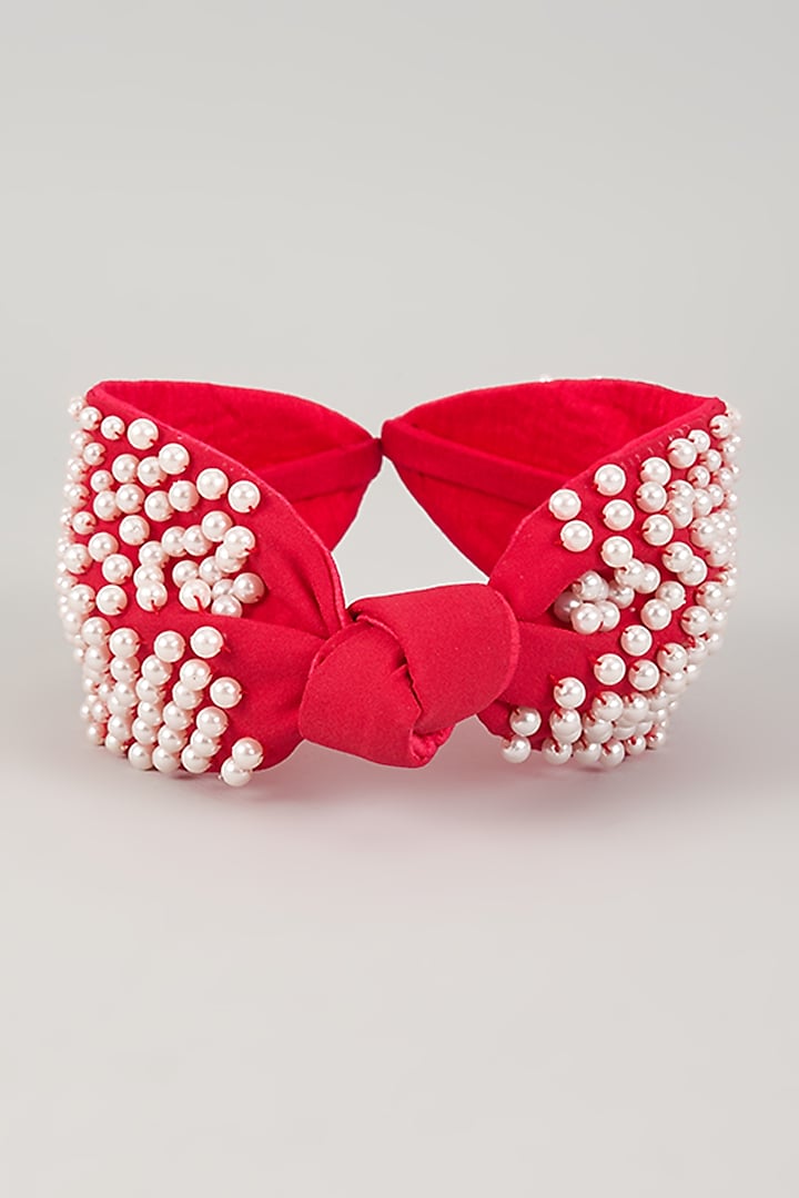 Pink French Crepe Pearl & Cutdana Embellished Hairband by MISSY at Pernia's Pop Up Shop