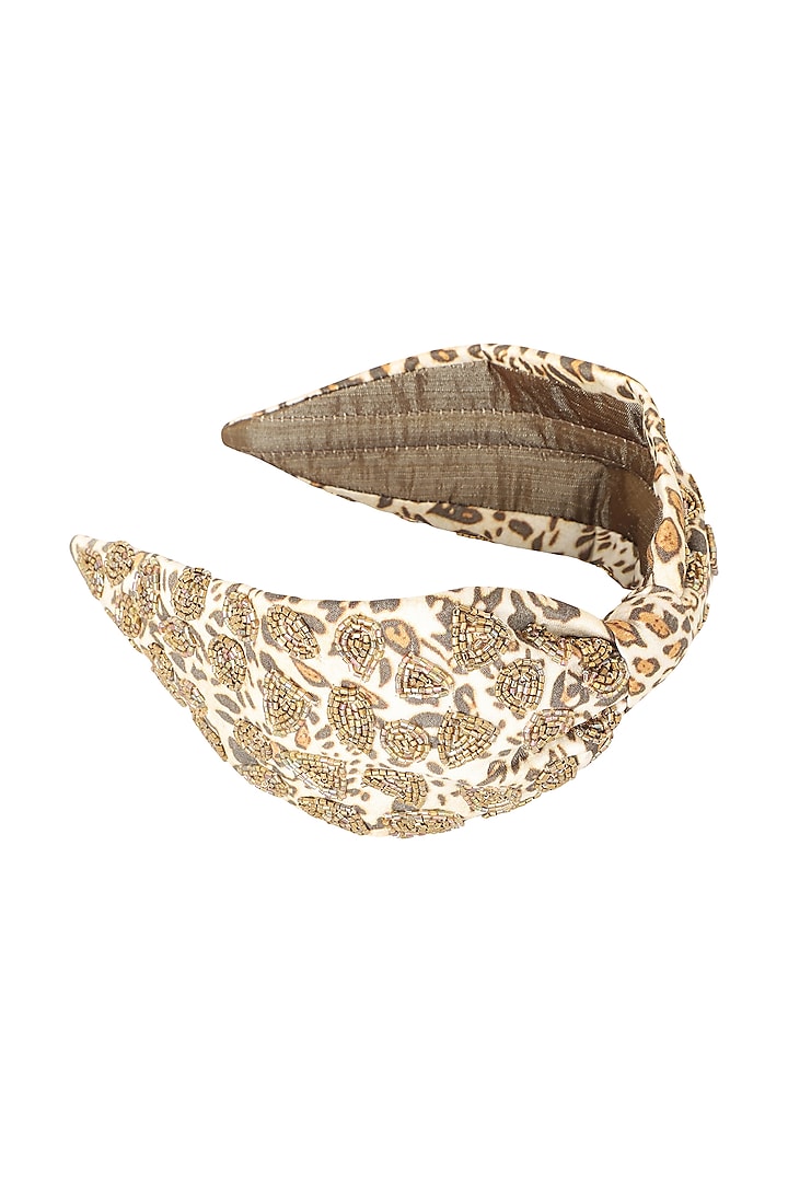 Brown Handwoven Embellished Headband by MISSY