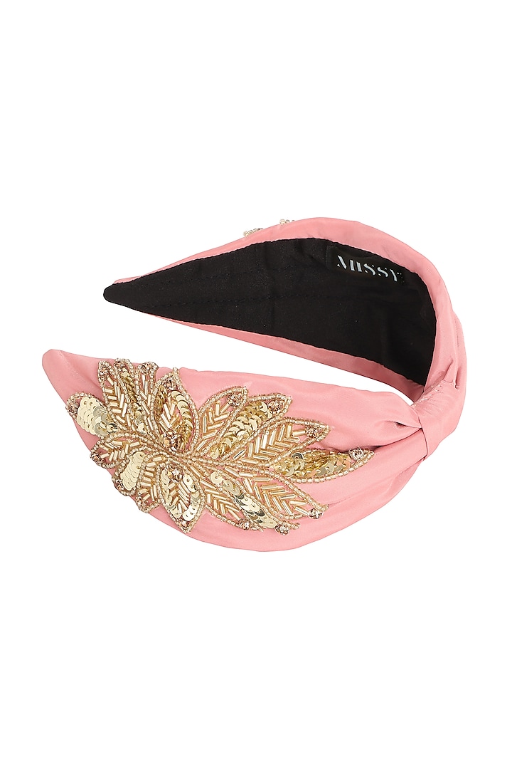 Pink Crepe Embellished Headband by MISSY