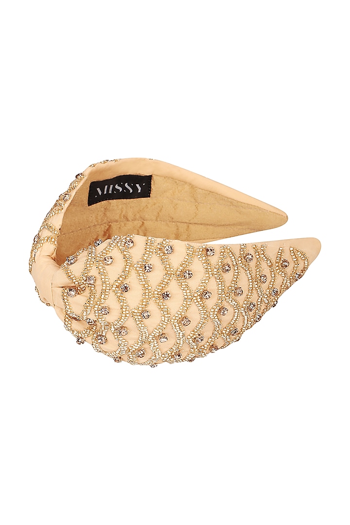 Beige Cutdana Embroidered Headband by MISSY at Pernia's Pop Up Shop