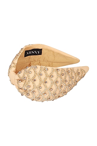 Beige Cutdana Embroidered Headband by MISSY