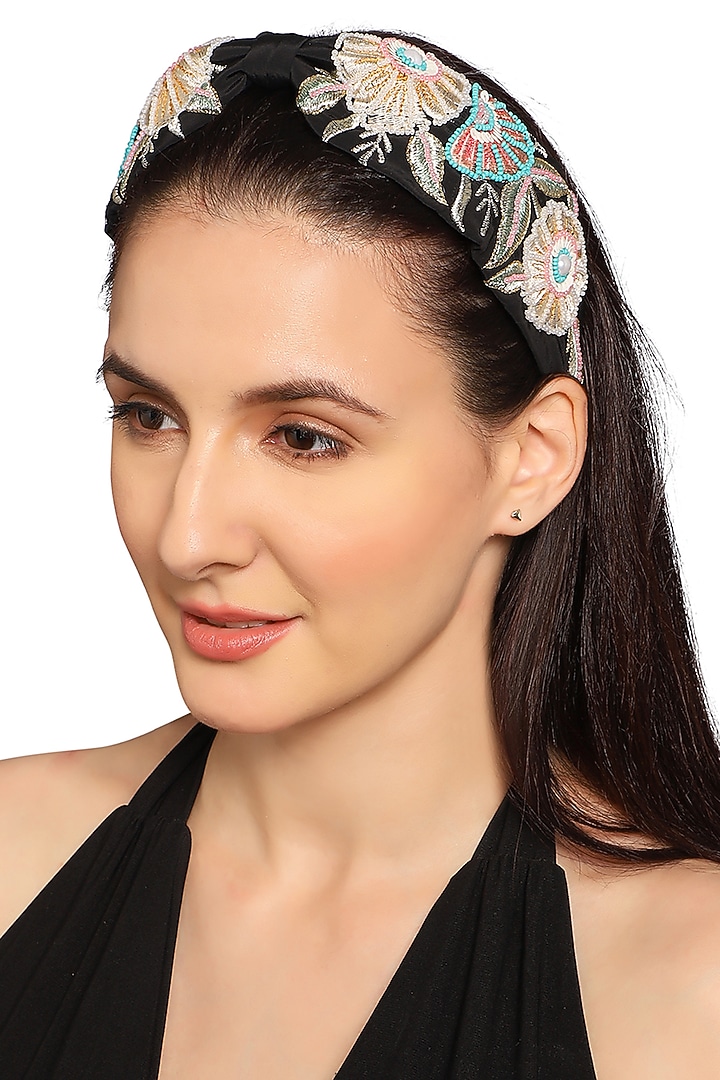 Black Headband With Faux Pearls by MISSY at Pernia's Pop Up Shop