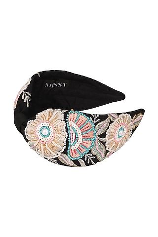 Black Headband With Faux Pearls by MISSY