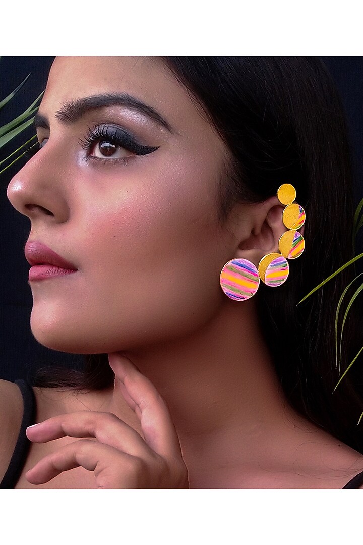 Gold Plated Handcrafted Enameled Earrings by Mitali Jain at Pernia's Pop Up Shop