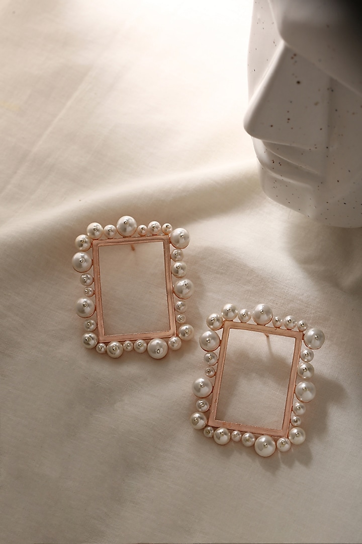 Rose Gold Plated Pearl Earrings by Mitali Jain