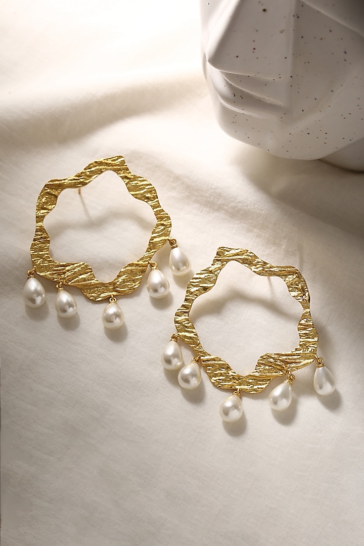 Gold Plated Handcrafted Pearl Earrings by Mitali Jain