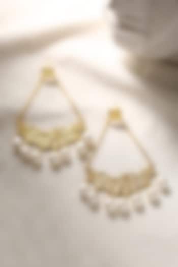 Gold Plated Pearl Chandbali Earrings by Mitali Jain