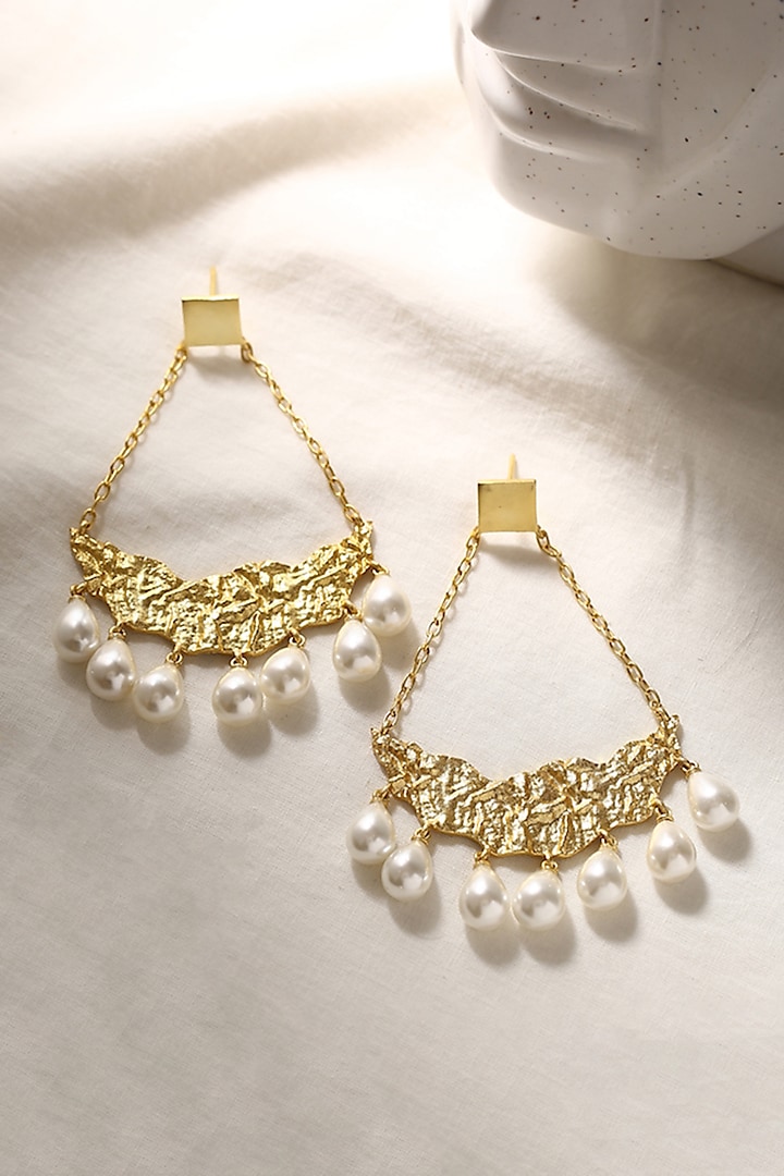 Gold Plated Pearl Chandbali Earrings by Mitali Jain