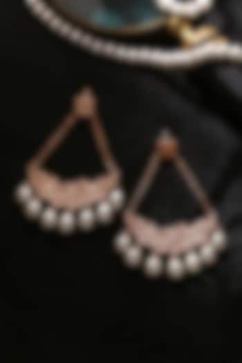 Rose Gold Plated Pearl Chandbali Earrings by Mitali Jain