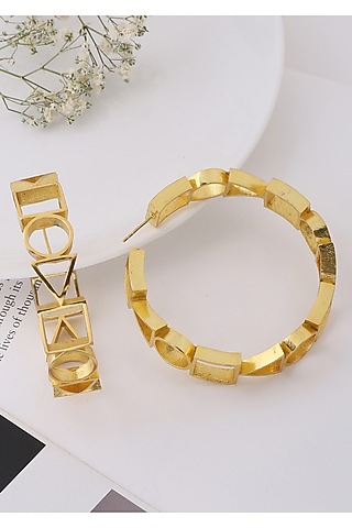 Gold Plated Handcrafted Hoop Earrings by Mitali Jain