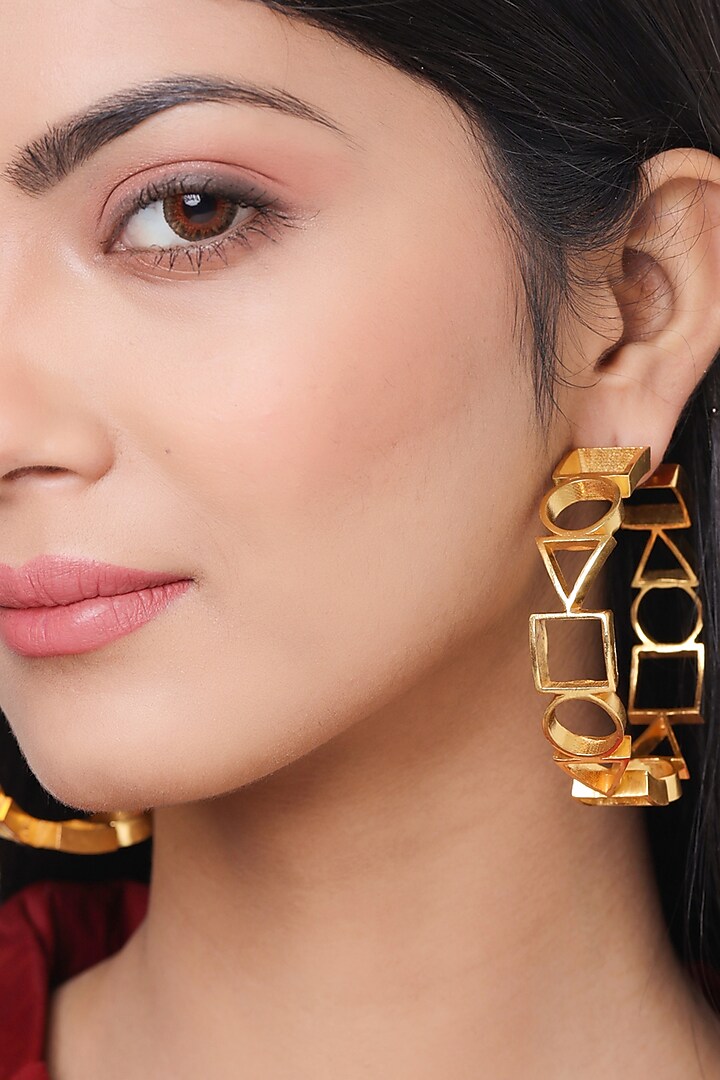 Gold Plated Handcrafted Hoop Earrings by Mitali Jain at Pernia's Pop Up Shop