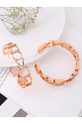 Rose Gold Plated Handcrafted Hoop Earrings by Mitali Jain