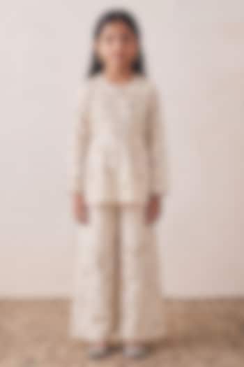 Ivory Silk Sequin Embroidered Co-Ord Set For Girls by Rashika Mittal Kids at Pernia's Pop Up Shop