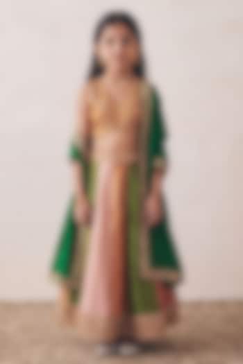 Multicoloured Tissue Jacquard Gota Patti Embroidered Lehenga Set For Girls by Rashika Mittal Kids at Pernia's Pop Up Shop