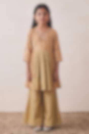Pista Green Tissue Sharara Set For Girls by Rashika Mittal Kids at Pernia's Pop Up Shop