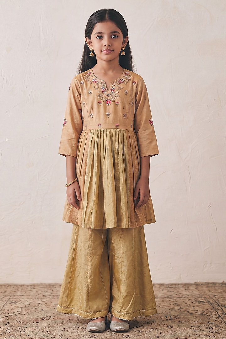 Pista Green Tissue Sharara Set For Girls by Rashika Mittal Kids at Pernia's Pop Up Shop