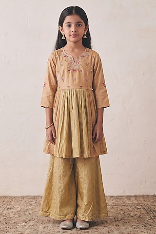 Pista Green Tissue Sharara Set For Girls by Rashika Mittal Kids