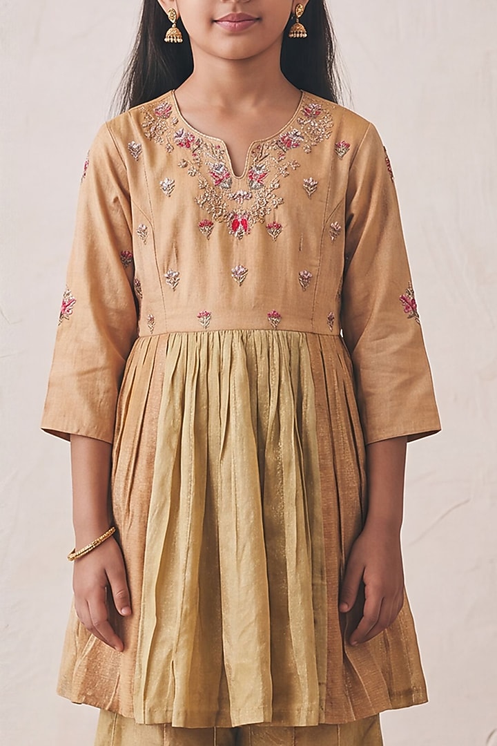 Pista Green Tissue Sharara Set For Girls by Rashika Mittal Kids at Pernia's Pop Up Shop